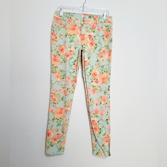 Candie's Woman's Floral Pants Skinny Zipper Leg Size 9 Cotton Stretch Blend - Picture 1 of 10